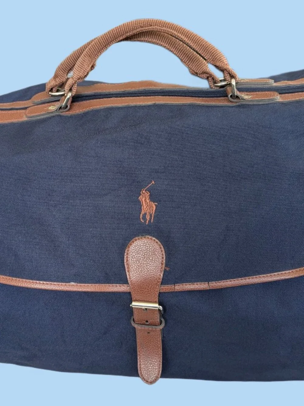 Polo Ralph Lauren Overnighter Duffel Bag - Retro 1990's - Rare Blue/Tan colors